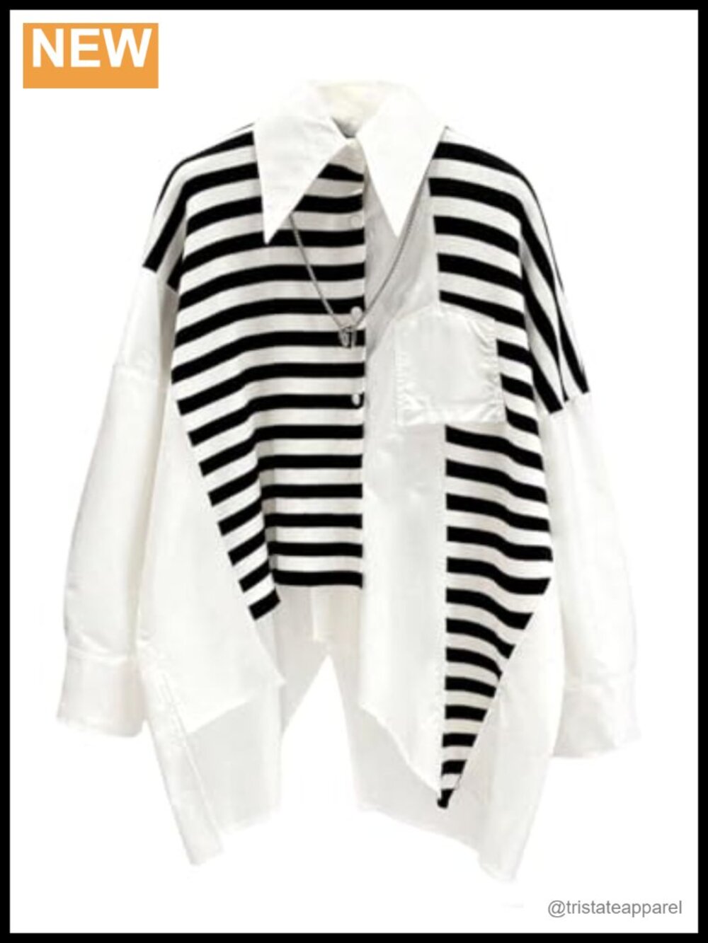 Plus Size Asymmetrical Button Down Shirt Striped Long Sleeve Blouse Work Top